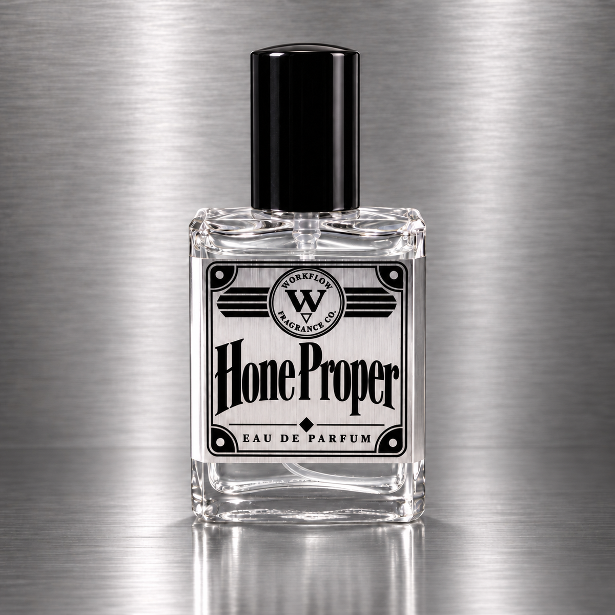 Hone Proper eau de parfum by Workflow Fragrance Co., bottle with clear liquid.